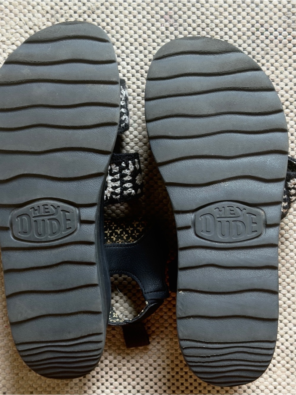 Hey Dude Black Platform Sandals with Cream Patterned Straps - Picture 5 of 5